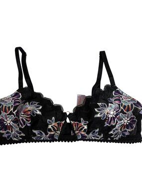 Savage X Fenty Size S Zig Zag Zen Black Floral Lace Bralette Unlined Danity